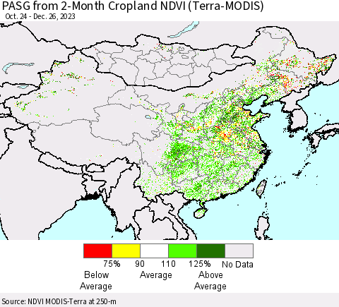 China, Mongolia and Taiwan PASG from 2-Month Cropland NDVI (Terra-MODIS) Thematic Map For 12/19/2023 - 12/26/2023