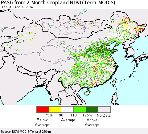 China, Mongolia and Taiwan PASG from 2-Month Cropland NDVI (Terra-MODIS) Thematic Map For 4/22/2024 - 4/29/2024