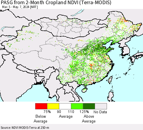 China, Mongolia and Taiwan PASG from 2-Month Cropland NDVI (Terra-MODIS) Thematic Map For 4/30/2024 - 5/7/2024