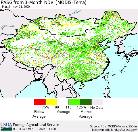China, Mongolia and Taiwan PASG from 3-Month NDVI (Terra-MODIS) Thematic Map For 5/21/2020 - 5/31/2020