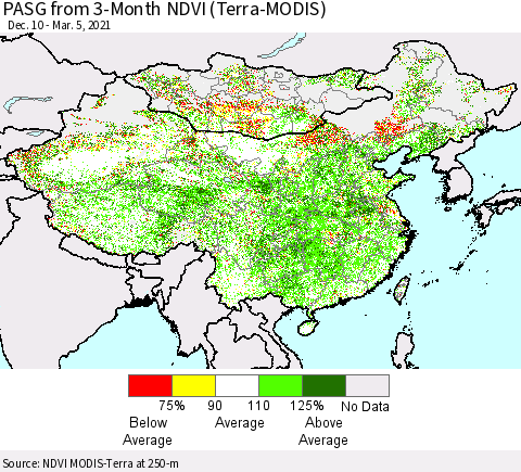 China, Mongolia and Taiwan PASG from 3-Month NDVI (Terra-MODIS) Thematic Map For 2/26/2021 - 3/5/2021