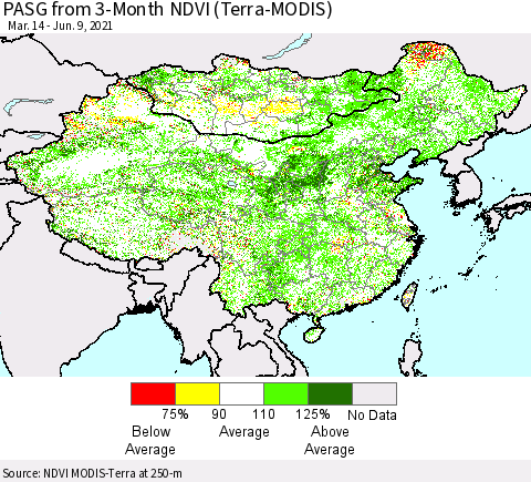 China, Mongolia and Taiwan PASG from 3-Month NDVI (Terra-MODIS) Thematic Map For 6/2/2021 - 6/9/2021