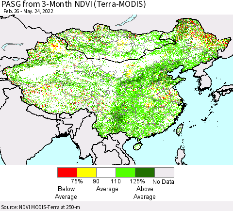 China, Mongolia and Taiwan PASG from 3-Month NDVI (Terra-MODIS) Thematic Map For 5/17/2022 - 5/24/2022