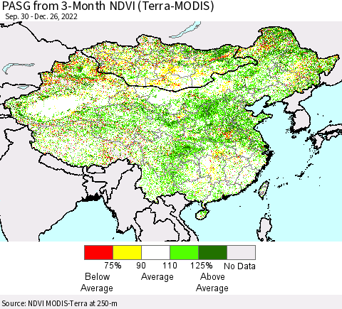 China, Mongolia and Taiwan PASG from 3-Month NDVI (Terra-MODIS) Thematic Map For 12/19/2022 - 12/26/2022