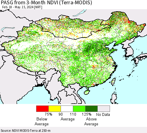 China, Mongolia and Taiwan PASG from 3-Month NDVI (Terra-MODIS) Thematic Map For 5/8/2024 - 5/15/2024