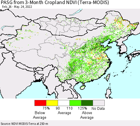 China, Mongolia and Taiwan PASG from 3-Month Cropland NDVI (Terra-MODIS) Thematic Map For 5/17/2022 - 5/24/2022
