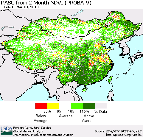 China, Mongolia and Taiwan PASG from 2-Month NDVI (PROBA-V) Thematic Map For 3/21/2018 - 3/31/2018