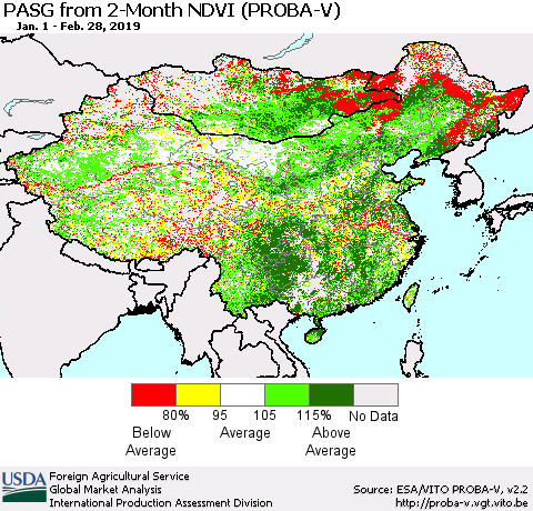 China and Taiwan PASG from 2-Month NDVI (PROBA-V) Thematic Map For 2/21/2019 - 2/28/2019