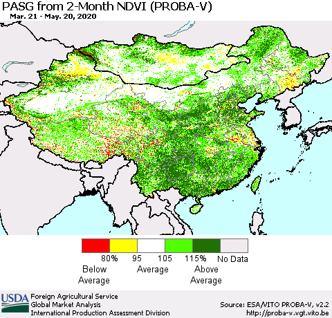 China, Mongolia and Taiwan PASG from 2-Month NDVI (PROBA-V) Thematic Map For 5/11/2020 - 5/20/2020