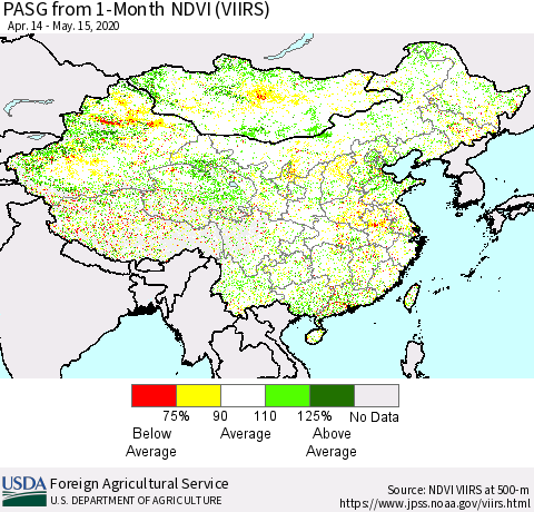 China, Mongolia and Taiwan PASG from 1-Month NDVI (VIIRS) Thematic Map For 5/11/2020 - 5/20/2020