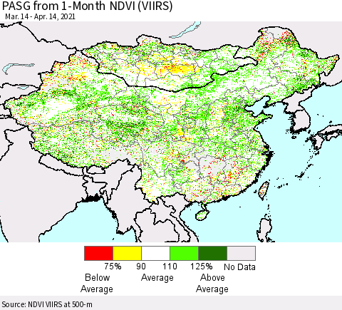 China, Mongolia and Taiwan PASG from 1-Month NDVI (VIIRS) Thematic Map For 4/7/2021 - 4/14/2021