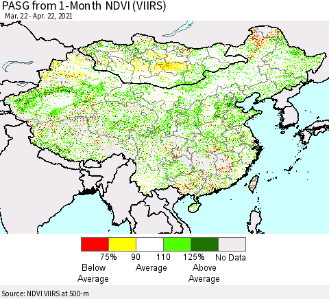 China, Mongolia and Taiwan PASG from 1-Month NDVI (VIIRS) Thematic Map For 4/15/2021 - 4/22/2021