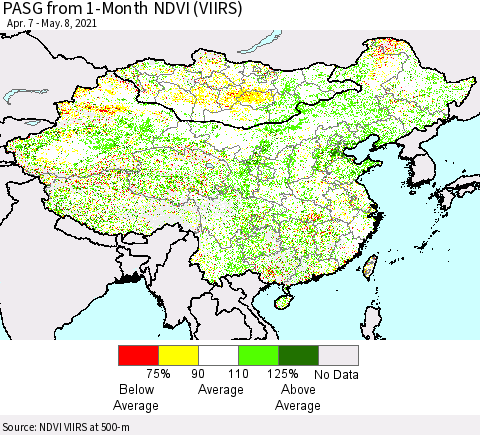 China, Mongolia and Taiwan PASG from 1-Month NDVI (VIIRS) Thematic Map For 5/1/2021 - 5/8/2021