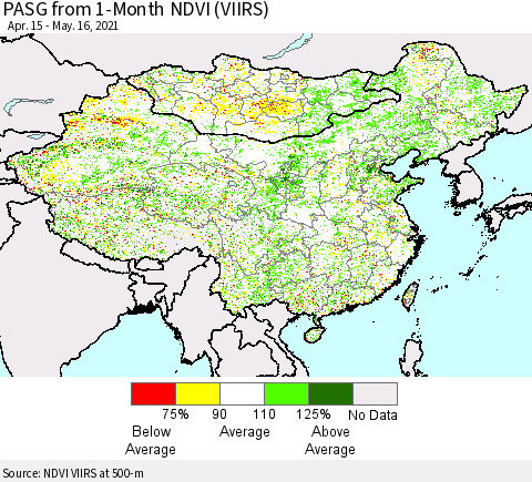 China, Mongolia and Taiwan PASG from 1-Month NDVI (VIIRS) Thematic Map For 5/9/2021 - 5/16/2021