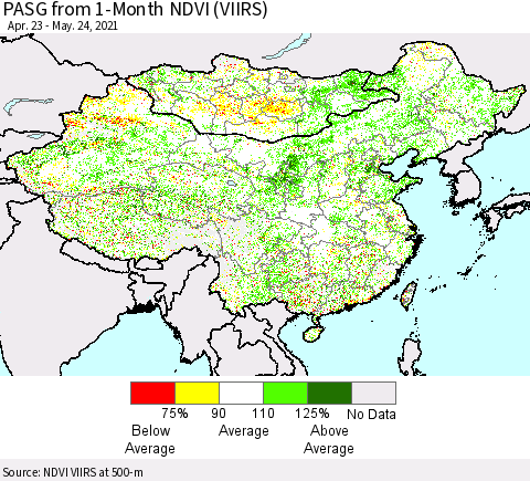 China, Mongolia and Taiwan PASG from 1-Month NDVI (VIIRS) Thematic Map For 5/17/2021 - 5/24/2021