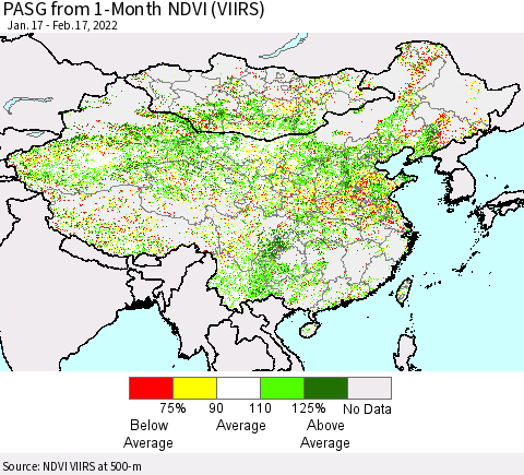 China, Mongolia and Taiwan PASG from 1-Month NDVI (VIIRS) Thematic Map For 2/10/2022 - 2/17/2022
