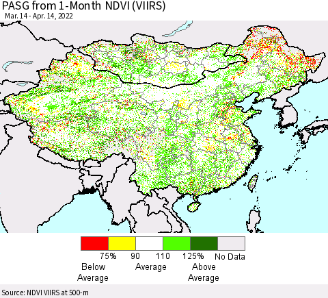 China, Mongolia and Taiwan PASG from 1-Month NDVI (VIIRS) Thematic Map For 4/7/2022 - 4/14/2022