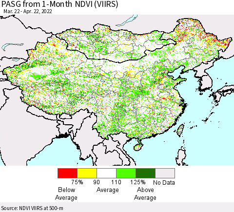 China, Mongolia and Taiwan PASG from 1-Month NDVI (VIIRS) Thematic Map For 4/15/2022 - 4/22/2022