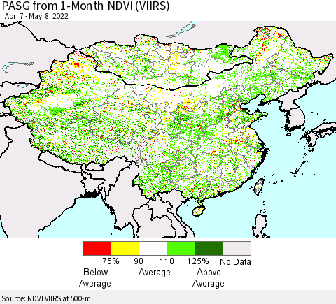 China, Mongolia and Taiwan PASG from 1-Month NDVI (VIIRS) Thematic Map For 5/1/2022 - 5/8/2022