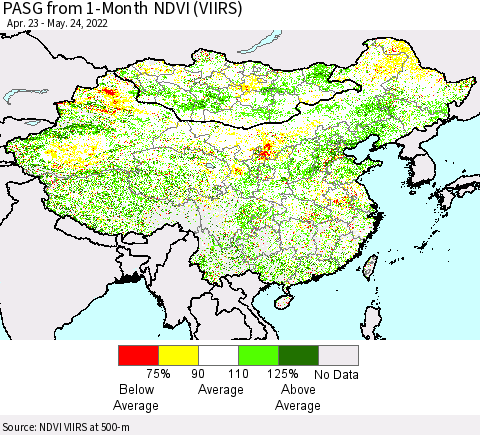 China, Mongolia and Taiwan PASG from 1-Month NDVI (VIIRS) Thematic Map For 5/17/2022 - 5/24/2022