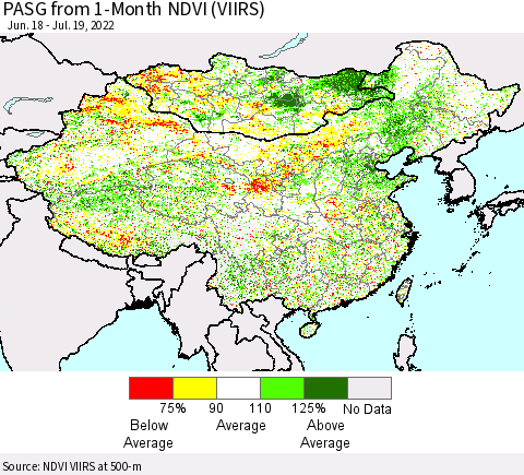 China, Mongolia and Taiwan PASG from 1-Month NDVI (VIIRS) Thematic Map For 7/12/2022 - 7/19/2022