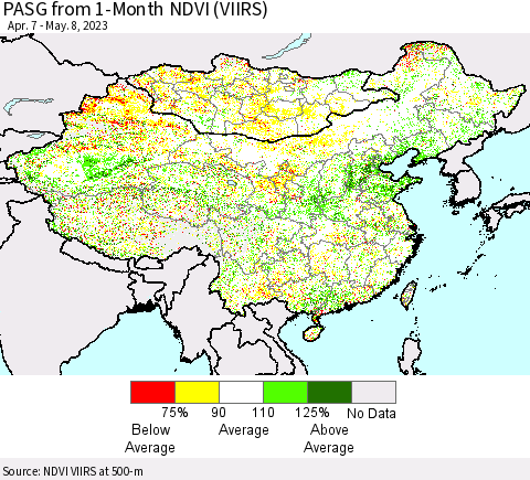 China, Mongolia and Taiwan PASG from 1-Month NDVI (VIIRS) Thematic Map For 5/1/2023 - 5/8/2023