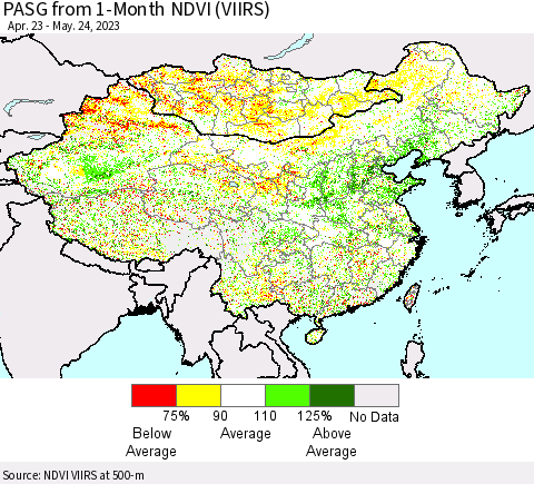China, Mongolia and Taiwan PASG from 1-Month NDVI (VIIRS) Thematic Map For 5/17/2023 - 5/24/2023