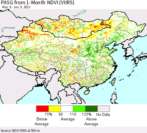 China, Mongolia and Taiwan PASG from 1-Month NDVI (VIIRS) Thematic Map For 6/2/2023 - 6/9/2023
