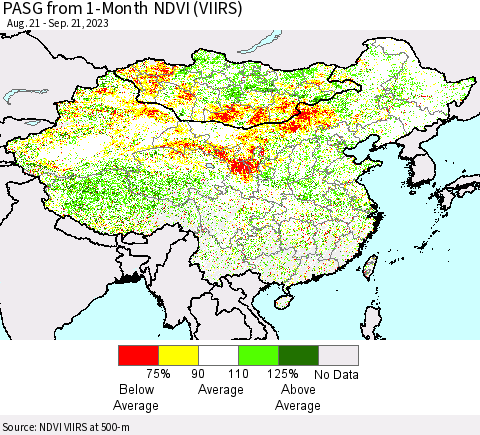China, Mongolia and Taiwan PASG from 1-Month NDVI (VIIRS) Thematic Map For 9/14/2023 - 9/21/2023
