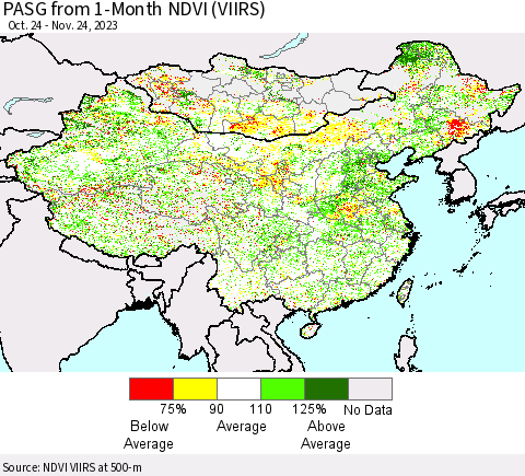 China, Mongolia and Taiwan PASG from 1-Month NDVI (VIIRS) Thematic Map For 11/17/2023 - 11/24/2023