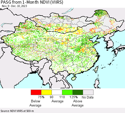China, Mongolia and Taiwan PASG from 1-Month NDVI (VIIRS) Thematic Map For 12/3/2023 - 12/10/2023