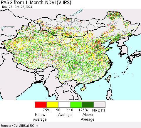 China, Mongolia and Taiwan PASG from 1-Month NDVI (VIIRS) Thematic Map For 12/19/2023 - 12/26/2023
