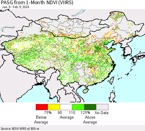 China, Mongolia and Taiwan PASG from 1-Month NDVI (VIIRS) Thematic Map For 2/2/2024 - 2/9/2024
