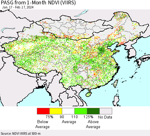 China, Mongolia and Taiwan PASG from 1-Month NDVI (VIIRS) Thematic Map For 2/10/2024 - 2/17/2024