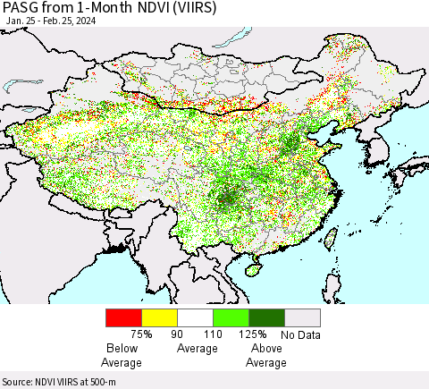 China, Mongolia and Taiwan PASG from 1-Month NDVI (VIIRS) Thematic Map For 2/18/2024 - 2/25/2024