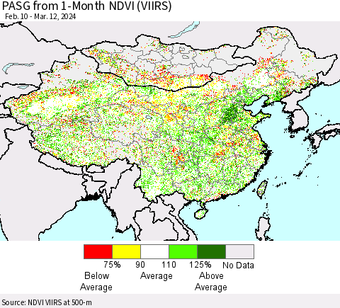 China, Mongolia and Taiwan PASG from 1-Month NDVI (VIIRS) Thematic Map For 3/5/2024 - 3/12/2024