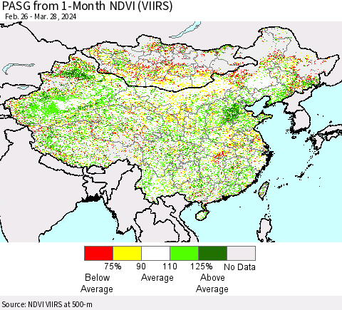 China, Mongolia and Taiwan PASG from 1-Month NDVI (VIIRS) Thematic Map For 3/21/2024 - 3/28/2024