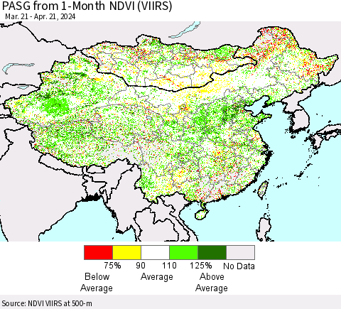 China, Mongolia and Taiwan PASG from 1-Month NDVI (VIIRS) Thematic Map For 4/14/2024 - 4/21/2024
