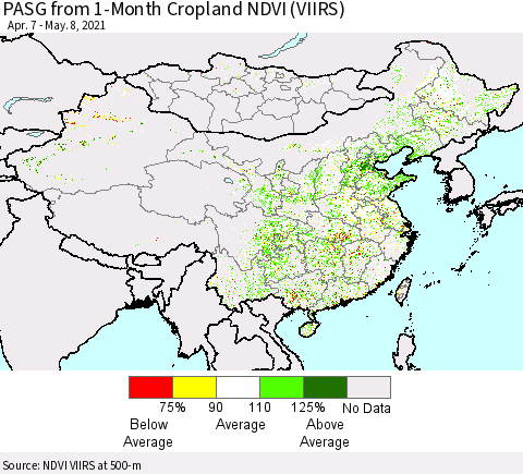 China, Mongolia and Taiwan PASG from 1-Month Cropland NDVI (VIIRS) Thematic Map For 5/1/2021 - 5/8/2021