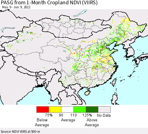 China, Mongolia and Taiwan PASG from 1-Month Cropland NDVI (VIIRS) Thematic Map For 6/2/2022 - 6/9/2022