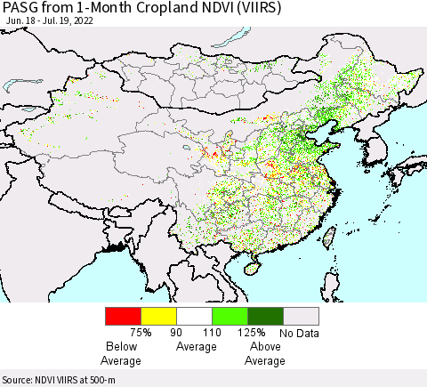 China, Mongolia and Taiwan PASG from 1-Month Cropland NDVI (VIIRS) Thematic Map For 7/12/2022 - 7/19/2022