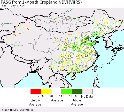 China, Mongolia and Taiwan PASG from 1-Month Cropland NDVI (VIIRS) Thematic Map For 5/1/2023 - 5/8/2023