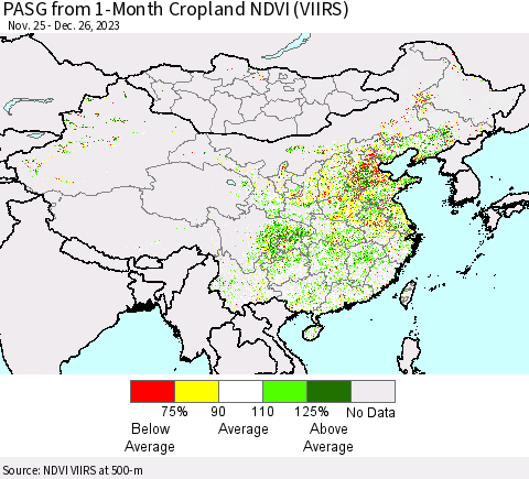 China, Mongolia and Taiwan PASG from 1-Month Cropland NDVI (VIIRS) Thematic Map For 12/19/2023 - 12/26/2023