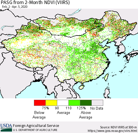 China, Mongolia and Taiwan PASG from 2-Month NDVI (VIIRS) Thematic Map For 4/1/2020 - 4/10/2020