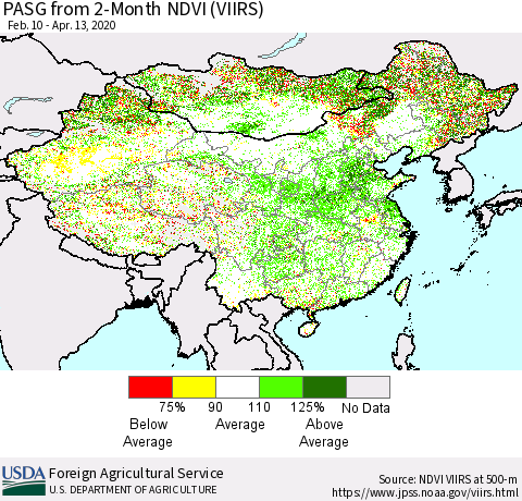China, Mongolia and Taiwan PASG from 2-Month NDVI (VIIRS) Thematic Map For 4/11/2020 - 4/20/2020