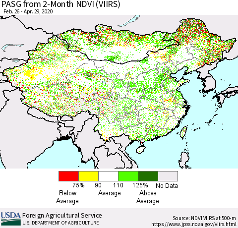 China, Mongolia and Taiwan PASG from 2-Month NDVI (VIIRS) Thematic Map For 4/21/2020 - 4/30/2020