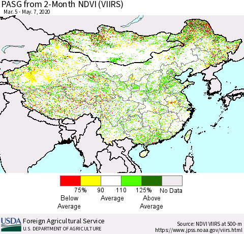 China, Mongolia and Taiwan PASG from 2-Month NDVI (VIIRS) Thematic Map For 5/1/2020 - 5/10/2020