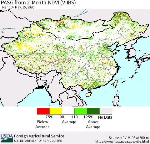 China, Mongolia and Taiwan PASG from 2-Month NDVI (VIIRS) Thematic Map For 5/11/2020 - 5/20/2020