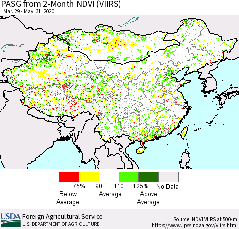 China, Mongolia and Taiwan PASG from 2-Month NDVI (VIIRS) Thematic Map For 5/21/2020 - 5/31/2020