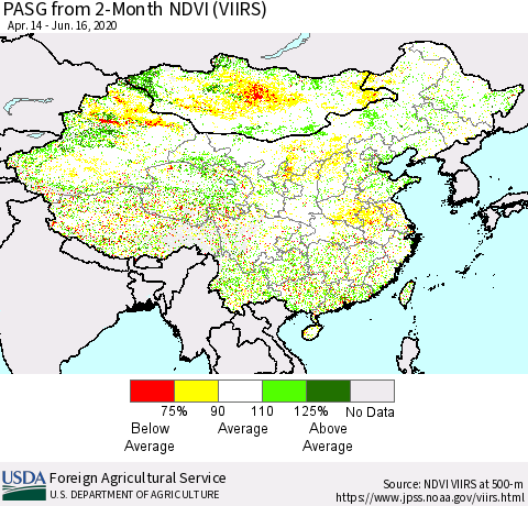 China, Mongolia and Taiwan PASG from 2-Month NDVI (VIIRS) Thematic Map For 6/11/2020 - 6/20/2020